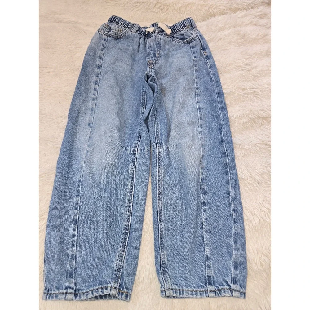 Gap Kids Barrel Jeans Size M Medium Blue Denim Elastic Waist Drawstring Balloon